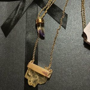 NWT Gold Tone 2 layered Necklace with Attached Stone Pendants